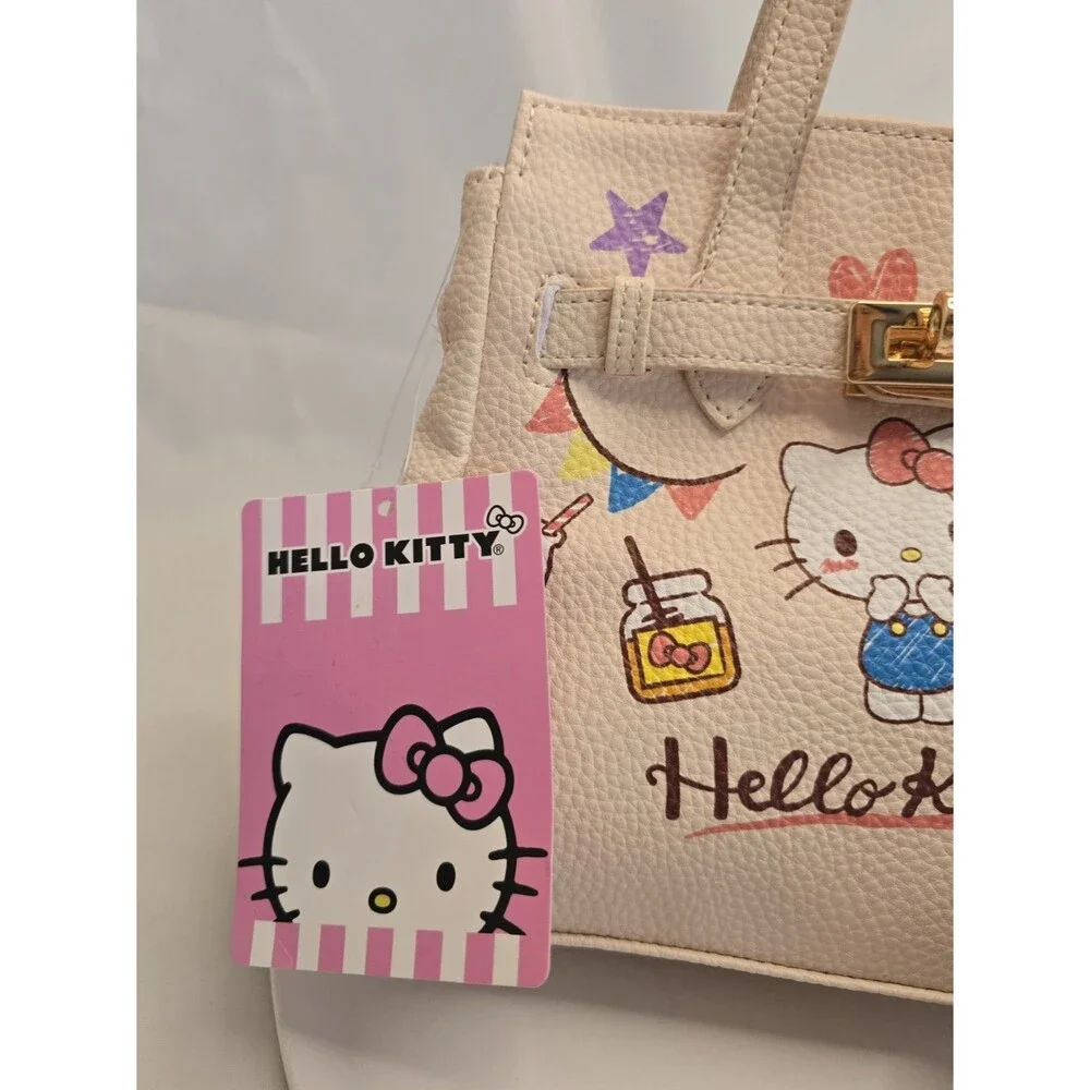 Hello Kitty Painted Mini Satchel Crossbody Purse NWT Sanrio White Faux Leather